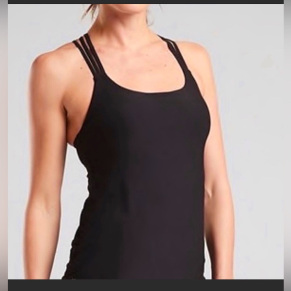 NEW!! Athleta Black Strappy Tank Top With Built in Bra Size Small